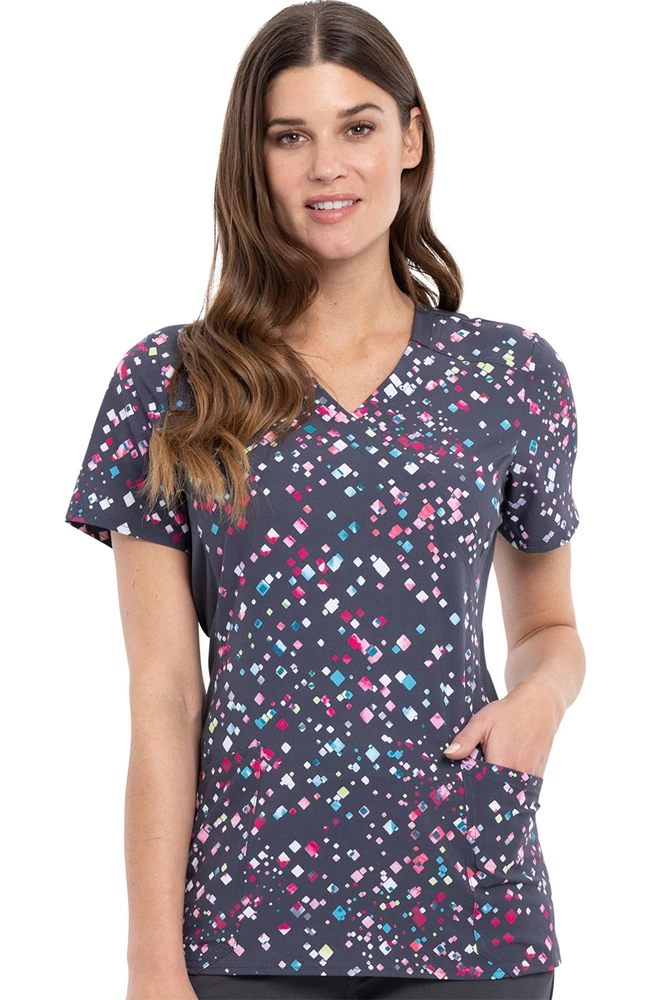Cherokee Clearance Women's Speckled Spots Print Scrub Top