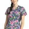 Cherokee Clearance Women's Mock Wrap Watercolor Petals Print Scrub Top -Silverts-shop 1 ck ck642 printclearancewcp 650