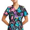 Cherokee Women's Mock Wrap Rainbow Fleurs Print Scrub Top 2 Cherokee Women's Mock Wrap Rainbow Fleurs Print Scrub Top -Silverts-shop 1 ck ck642 printrbf 650