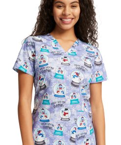 Cherokee Women's Chillin' Snowmies Print Scrub Top