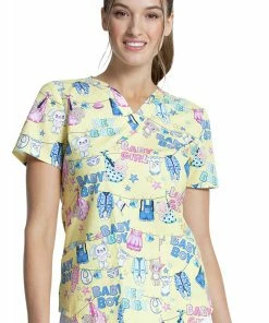 Cherokee Clearance Women's Hey Baby Print Scrub Top