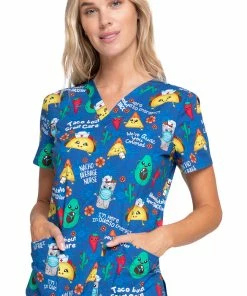 Cherokee Clearance Women's Nacho Average Nurse Print Scrub Top