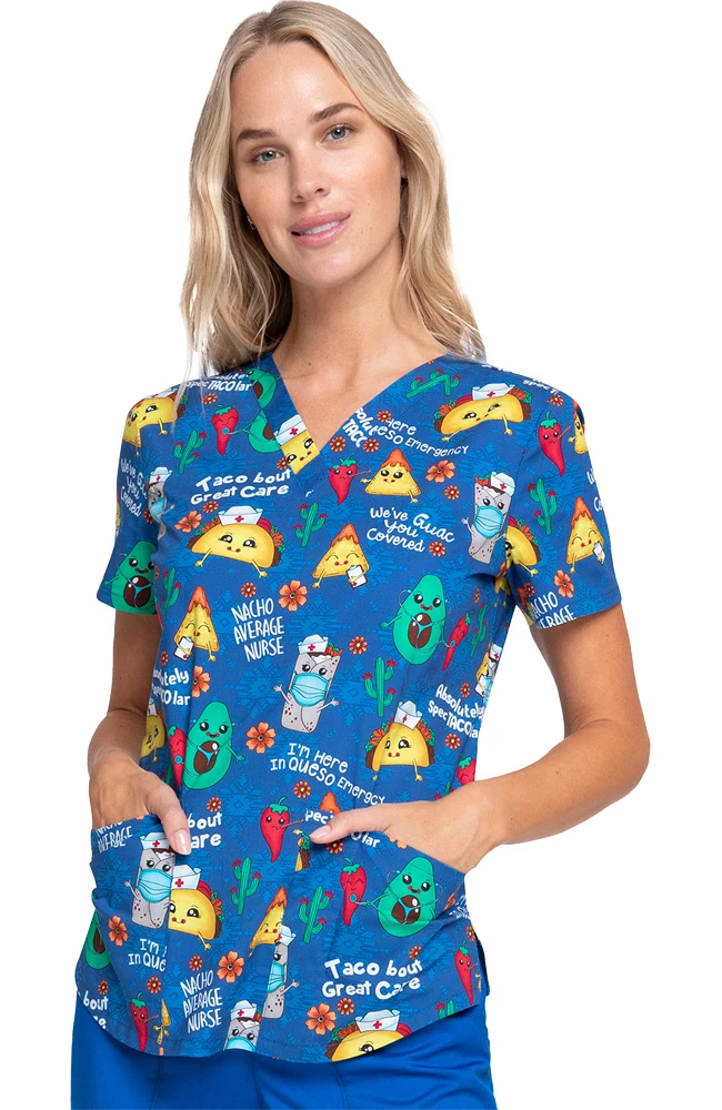 Cherokee Clearance Women's Nacho Average Nurse Print Scrub Top