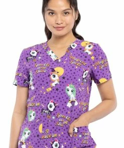 Cherokee Clearance Women's Boo-Nicorn Magic Print Scrub Top