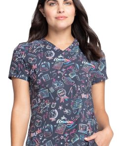 Cherokee Clearance Women's Tuckable Smart Stuff Print Scrub Top