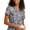 Cherokee Women's Tuckable Giraffic Jam Print Scrub Top -Silverts-shop 1 ck ck664 printgfj 650