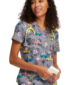 Cherokee Women's Tuckable Giraffic Jam Print Scrub Top