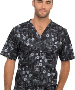 Cherokee Clearance Men's Its Tiki Time Print Scrub Top