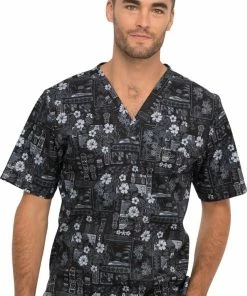 Cherokee Clearance Men's Its Tiki Time Print Scrub Top