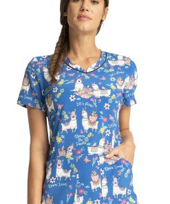 Cherokee Clearance Women's Alpaca Picnic Print Scrub Top