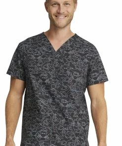 Cherokee Clearance Men's Sea Sketch Print Scrub Top