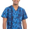 Cherokee Clearance Men's Geo Tie Dye Print Scrub Top -Silverts-shop 1 ck ck692 printclearancegey 650