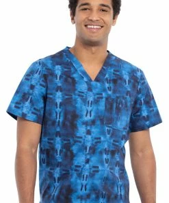 Cherokee Clearance Men's Geo Tie Dye Print Scrub Top