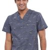 Cherokee Clearance Men's Rawrsome Print Scrub Top -Silverts-shop 1 ck ck692 printclearanceraw 650