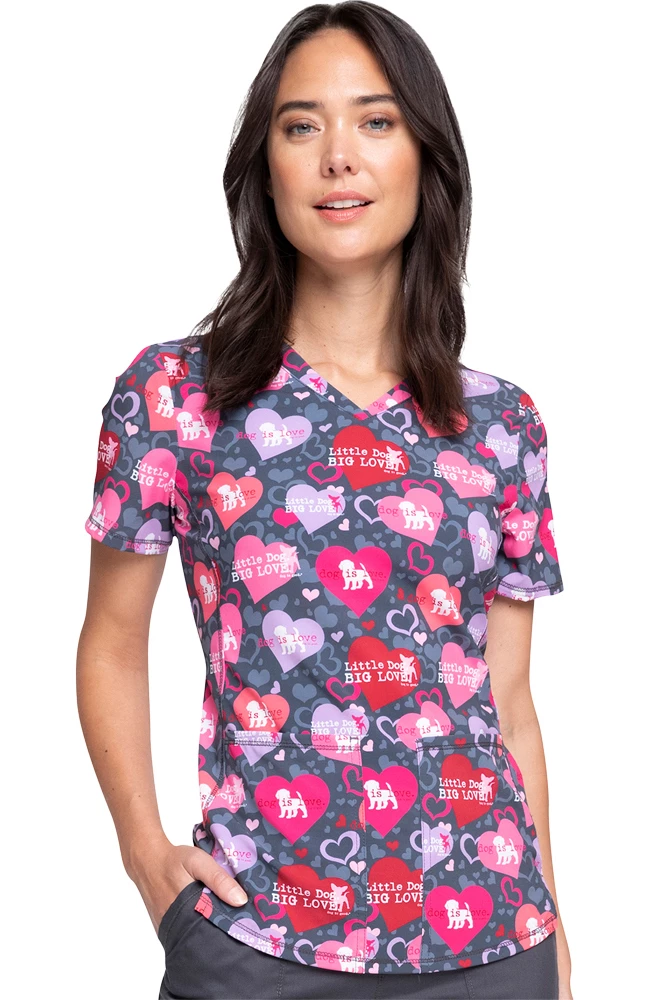 Cherokee Clearance Women's Dog Is Love Print Scrub Top