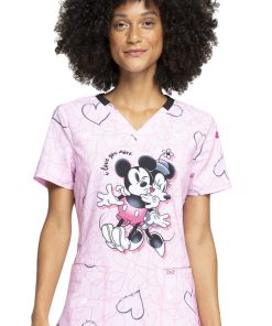 Cherokee Clearance Women's I Love You More Print Scrub Top