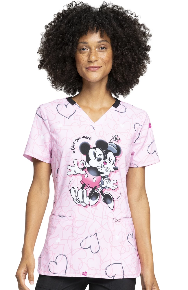Cherokee Clearance Women's I Love You More Print Scrub Top
