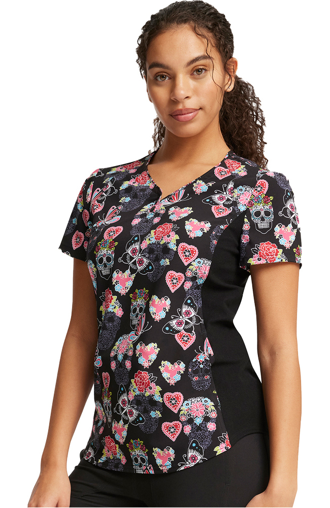 Women's Sugar Skull Flutter Print Scrub Top Cherokee Women's Sugar Skull Flutter Print Scrub Top -Silverts-shop 1 ck ck732 printsgf 650