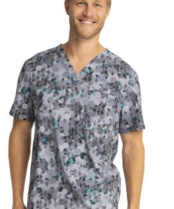 Cherokee Clearance Men's Abstract Ways Print Scrub Top