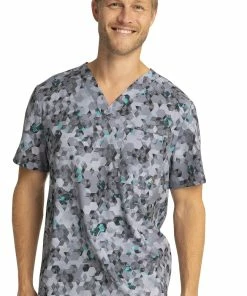 Cherokee Clearance Men's Abstract Ways Print Scrub Top