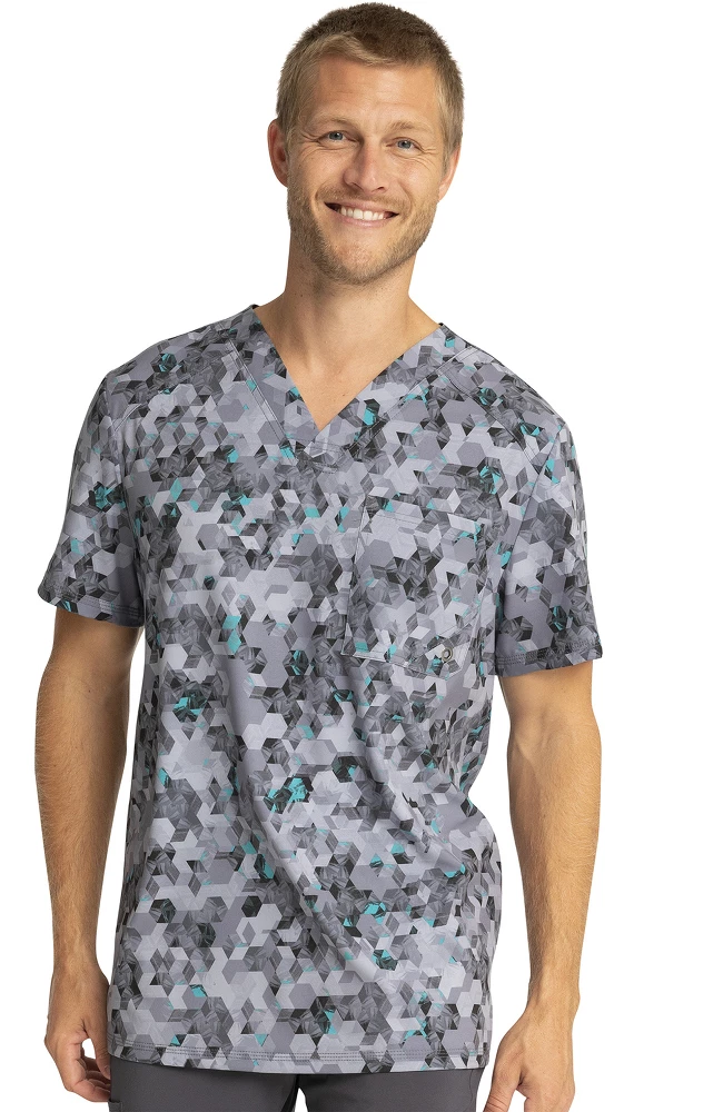 Cherokee Clearance Men's Abstract Ways Print Scrub Top