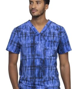 Cherokee Clearance Men's Plaid Tie Dye Print Scrub Top