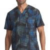 Cherokee Men's V-Neck Gradient Grid Print Scrub Top -Silverts-shop 1 ck ck920 printgrg 650