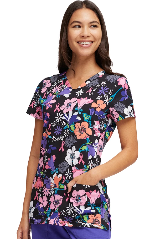 Heartsoul Women's Hopeful Blooms Print Scrub Top