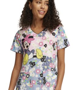 Cherokee Women's Many Minnie Flowers Print Scrub Top
