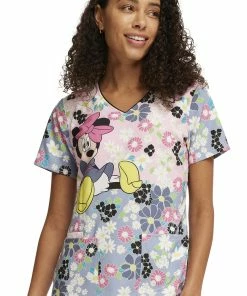 Cherokee Women's Many Minnie Flowers Print Scrub Top