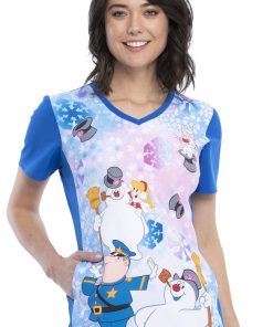 Cherokee Clearance Women's Snowland Print Scrub Top