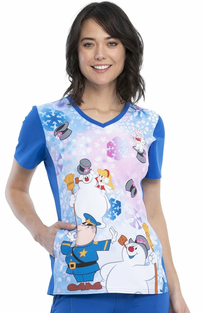 Cherokee Clearance Women's Snowland Print Scrub Top