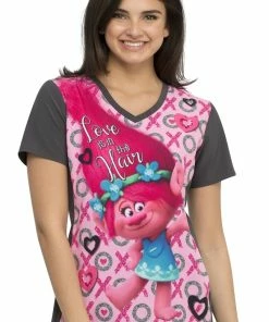 Cherokee Clearance Women's Love Is In The Hair Print Scrub Top