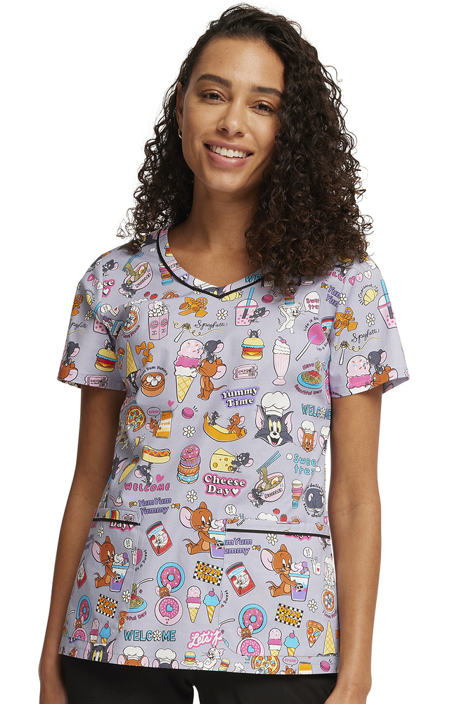 Women's Yum Yum Yummy Print Scrub Top Cherokee Women's Yum Yum Yummy Print Scrub Top -Silverts-shop 1 ck tf633 printtju 650
