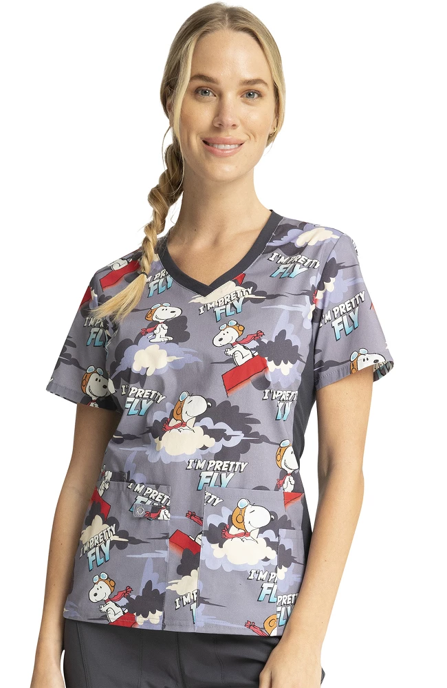 Cherokee Clearance Women's Beagle Patrol Print Scrub Top
