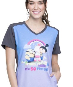 Cherokee Clearance Women's V-Neck Contrast Back Minions Print Scrub Top