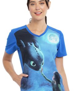 Cherokee Clearance Women's Train Your Dragon Print Scrub Top
