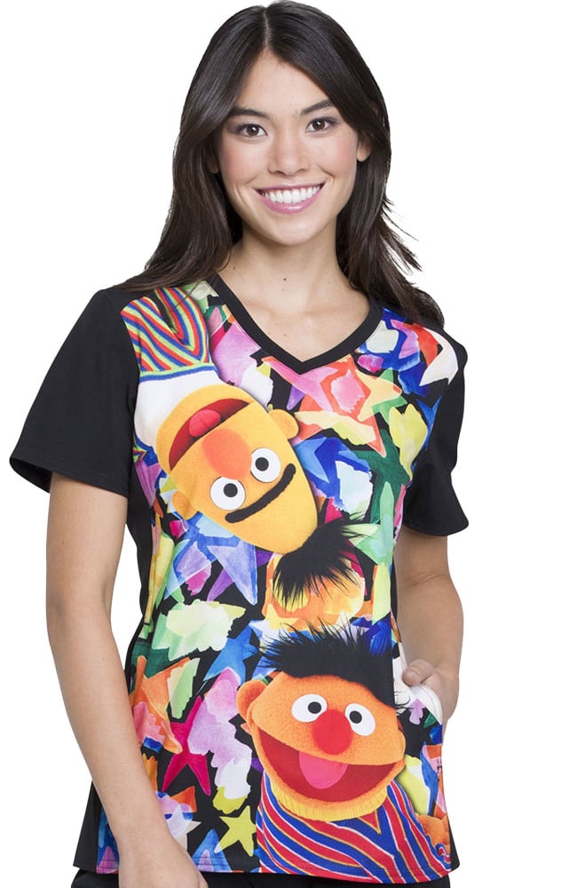 Clearance Women's V-Neck Contrast Back Sesame Street Print Scrub Top Cherokee Clearance Women's V-Neck Contrast Back Sesame Street Print Scrub Top -Silverts-shop 1 ck tf637 printclearanceswb 650