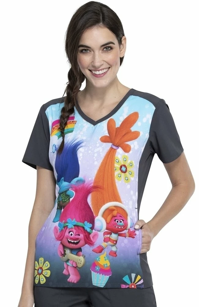 Cherokee Clearance Women's Musical Genius Print Scrub Top