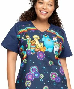 Cherokee Clearance Women's Coming Or Going Print Scrub Top