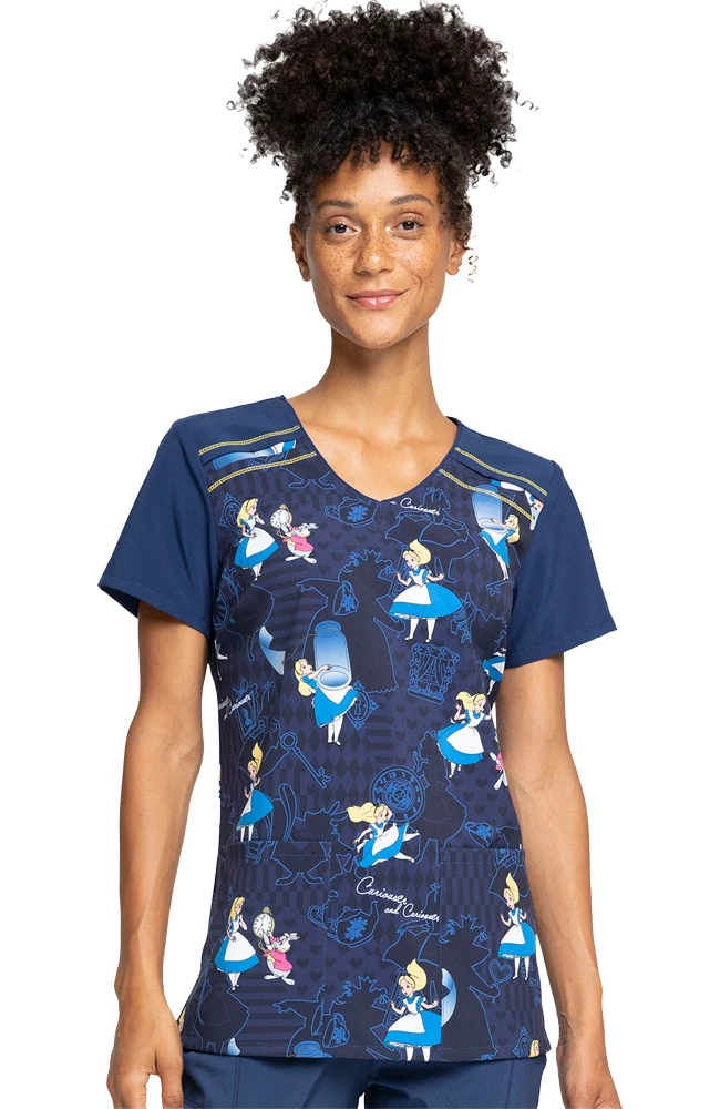 Cherokee Clearance Women's Curious Events Print Scrub Top