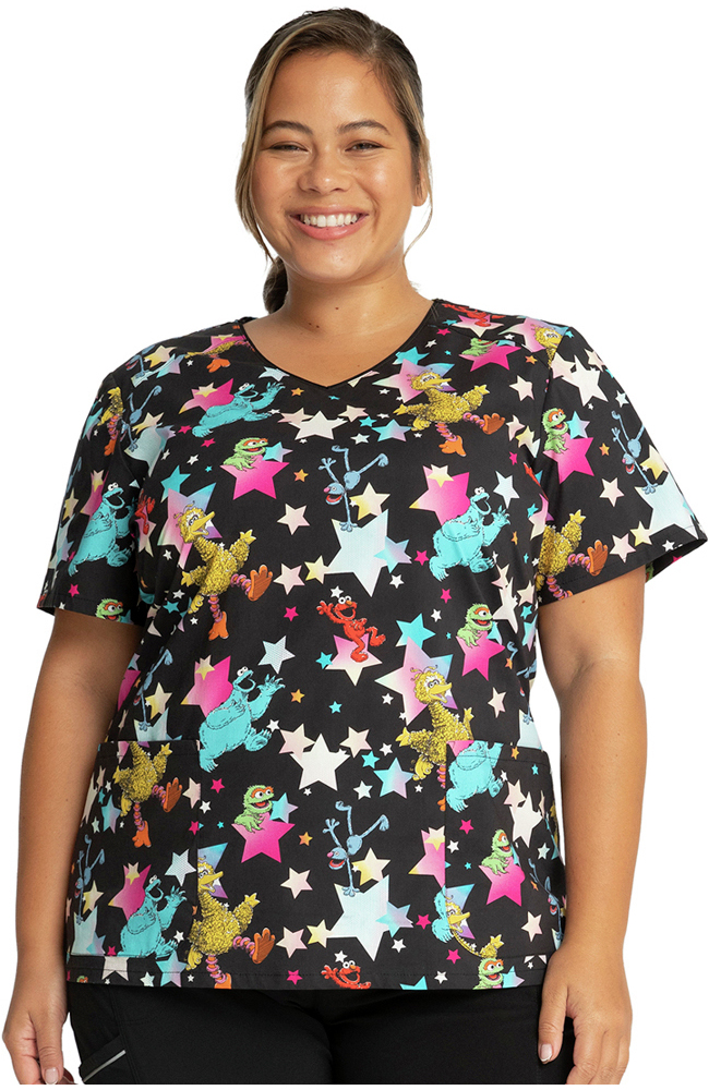 Clearance Women's Stars Of Sesame Print Scrub Top Cherokee Clearance Women's Stars Of Sesame Print Scrub Top -Silverts-shop 1 ck tf659 printclearanceswo 650