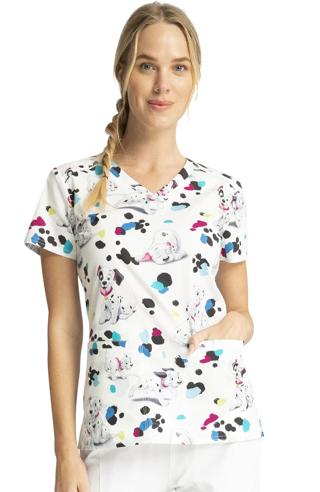 Cherokee Clearance Women's Spots Print Scrub Top