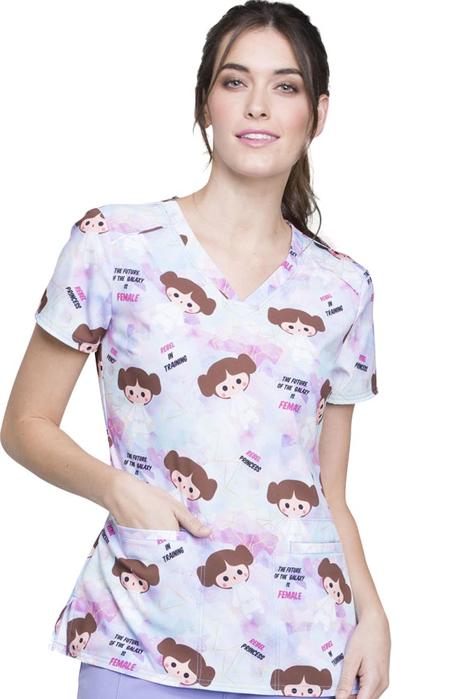 Clearance Women's V-Neck Star Wars Print Scrub Top Cherokee Clearance Women's V-Neck Star Wars Print Scrub Top -Silverts-shop 1 ck tf666 printclearancesrr 650