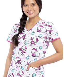 Cherokee Clearance Women's Winter Hello Kitty Print Scrub Top