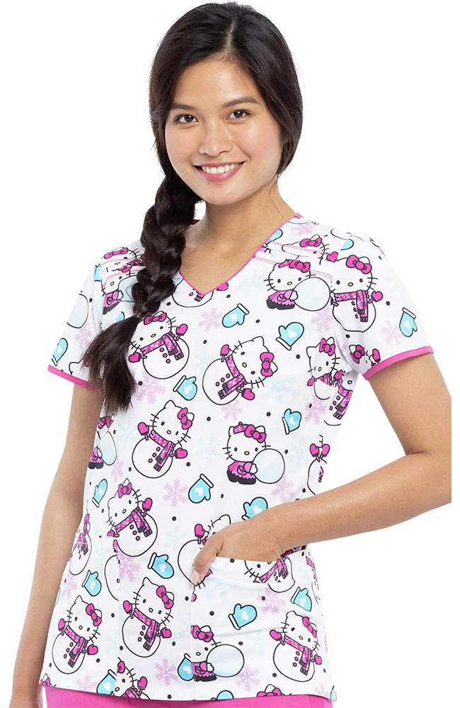 Cherokee Clearance Women's Winter Hello Kitty Print Scrub Top