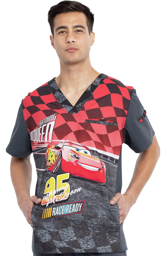 Cherokee Clearance Men's Lightning Mcqueen Print Scrub Top