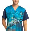Cherokee Clearance Men's Swing Into Action Print Scrub Top -Silverts-shop 1 ck tf700 printclearancedmw 650