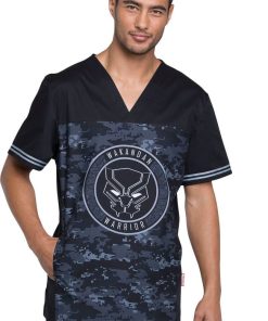 Cherokee Clearance Men's V-Neck Black Panther Print Scrub Top