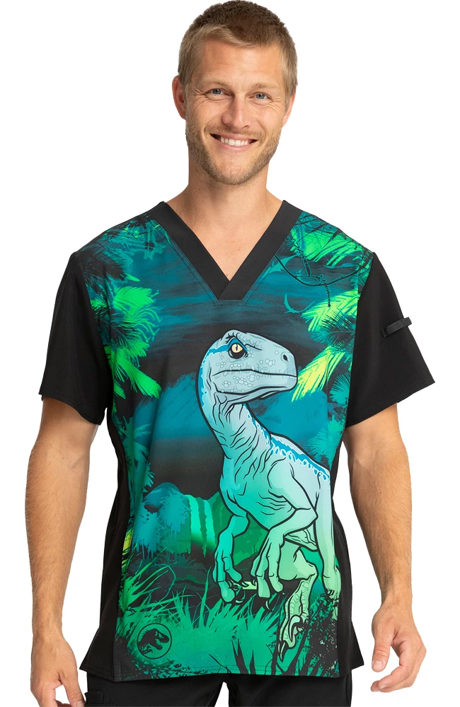 Cherokee Clearance Men's Jungle Nights Print Scrub Top